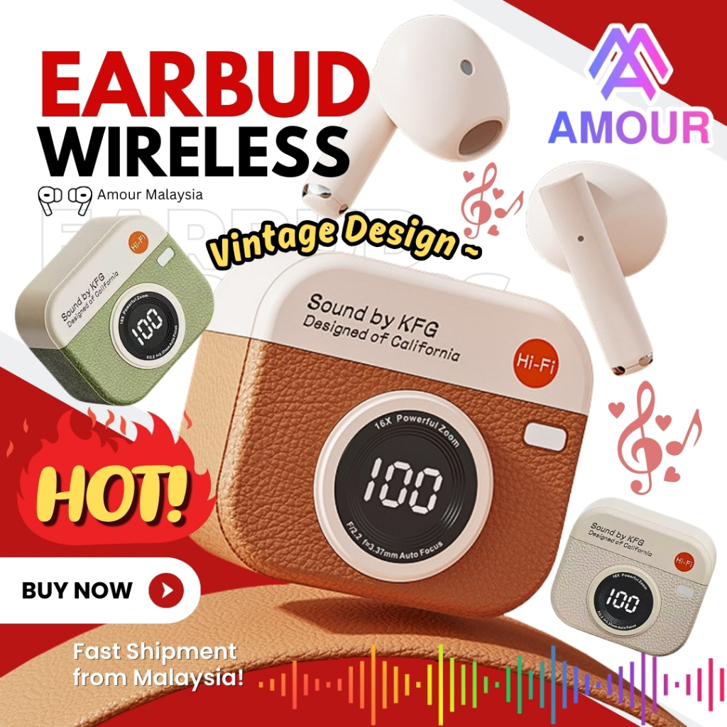 Fon Telinga Tanpa Wayar Wireless Earbud Mini Camera Cute Retro Crystal Design Bluetooth5.4V Earphone Bass Quality Pod 耳机