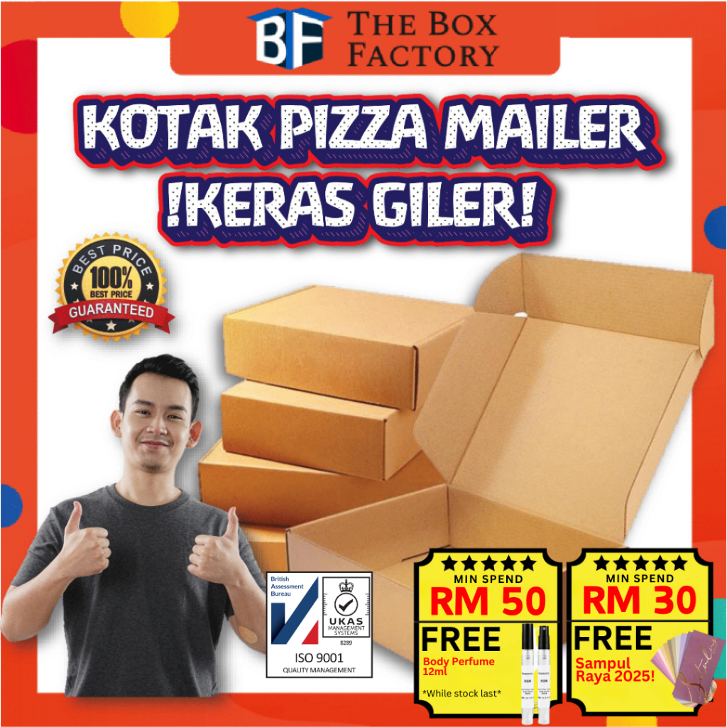 [50pcs] TBF Pizza Box Extra Thick B-Flute T150 Mailer Box Kotak Karton Keras Premium | Heavy Duty Packaging Box