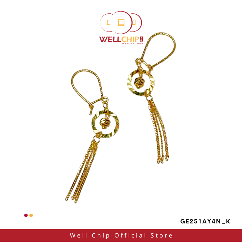Anting Jatuh  Emas 916| 916 Gold Drop Earrings | Emas 916 | Kedai Emas WELL CHIP