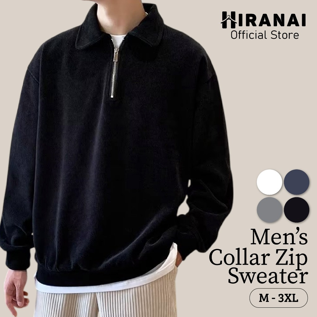 Baju Half Zipper Lelaki Sweater Baju Lengan Panjang Streetwear Long Sleeve Polo Sweater Plus Size Baju Sweater Lelaki