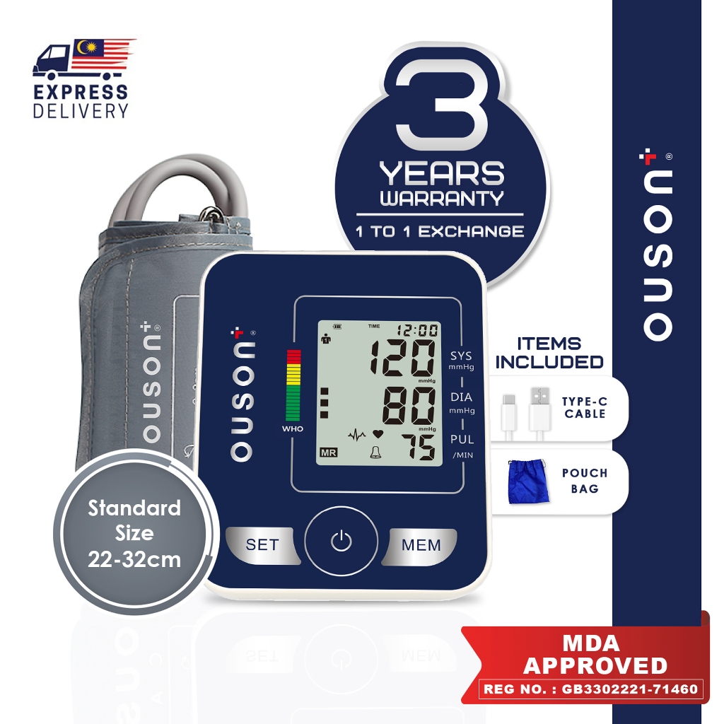 Ouson Digital Blood Pressure And Heart Beat Monitor Arm Cuff Lcd Display 2 Users Mesin Tekanan Darah