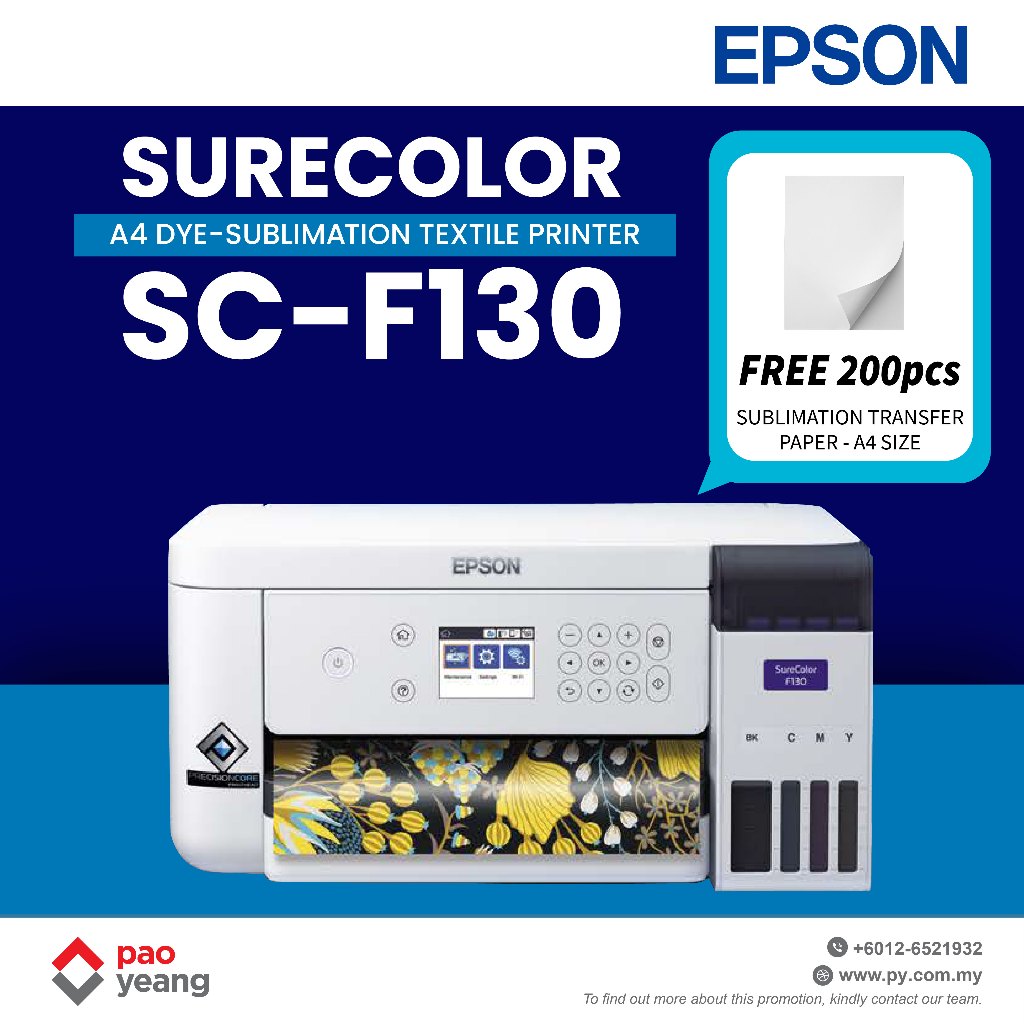 Epson SC F130 A4 size DYE SUBLIMATION Printer FOC Paper