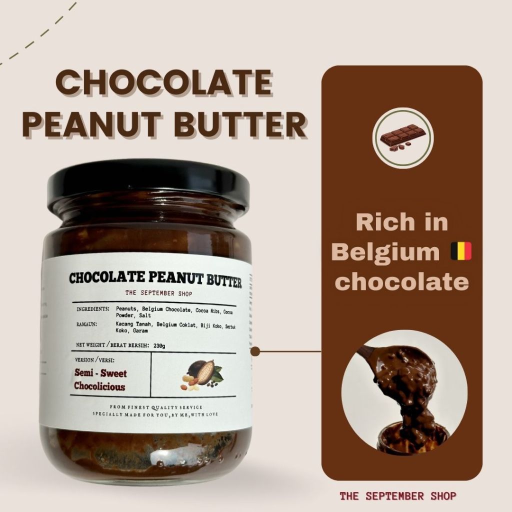 Belgium Chocolate Peanut Butter (crunchy, low sugar, low-carb) coklat mentega kacang The September Shop