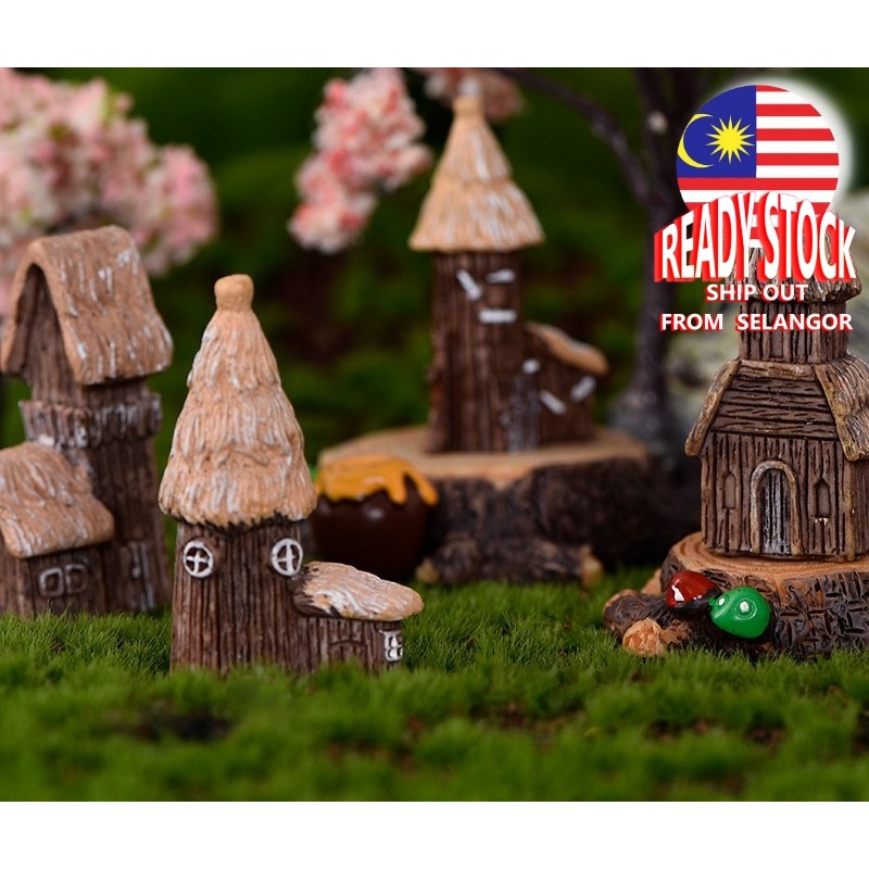 Miniature Wood Bamboo House Tall Ornament Decoration Figurine for Terrarium Bonsai Succulent READY STOCK