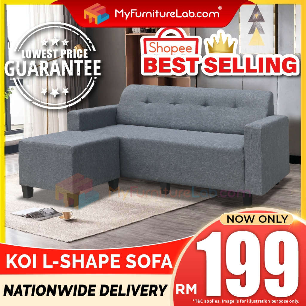 【PRE-ORDER, 20/2/25 DELIVER】®: KOI L-Shape Fabric Sofa Cheap Ikea Furniture Katil Sofa Nordic Murah Home