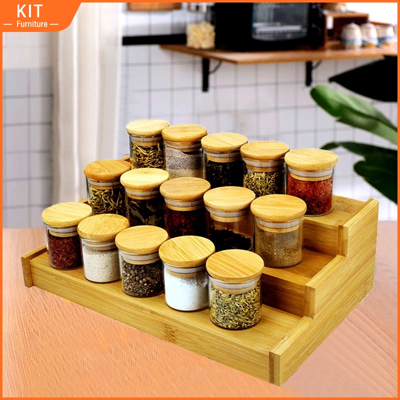 KIT 10/5 Pcs Glass Jar Set Seasoning Bottle Bamboo Rack Wooden Stand Rack Spice Organizer Condiment Jar Holder