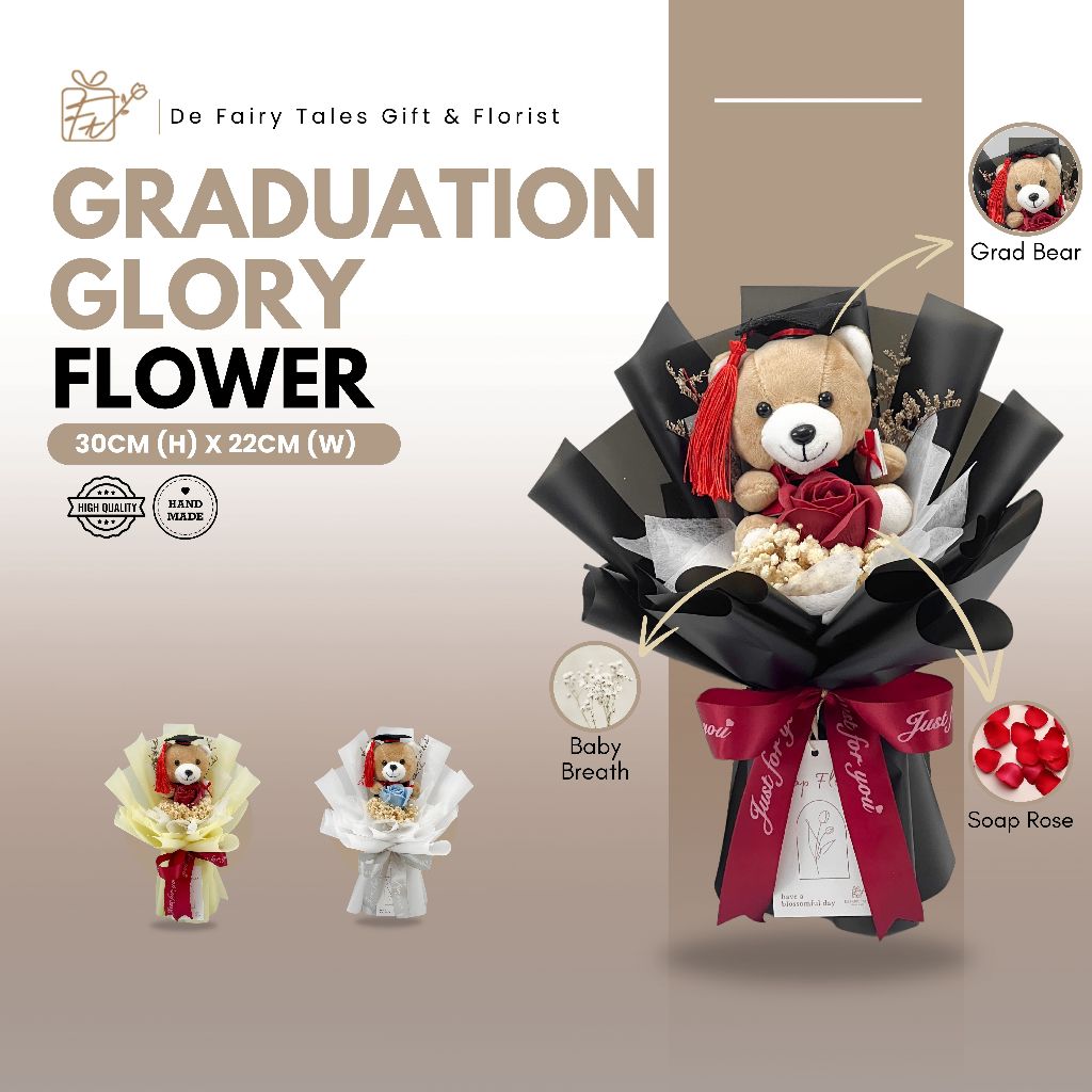 Graduation Glory Soap Rose Graduation Flower Bouquet 1 Stalk with Graduation Bear Special Convo Graduation small size