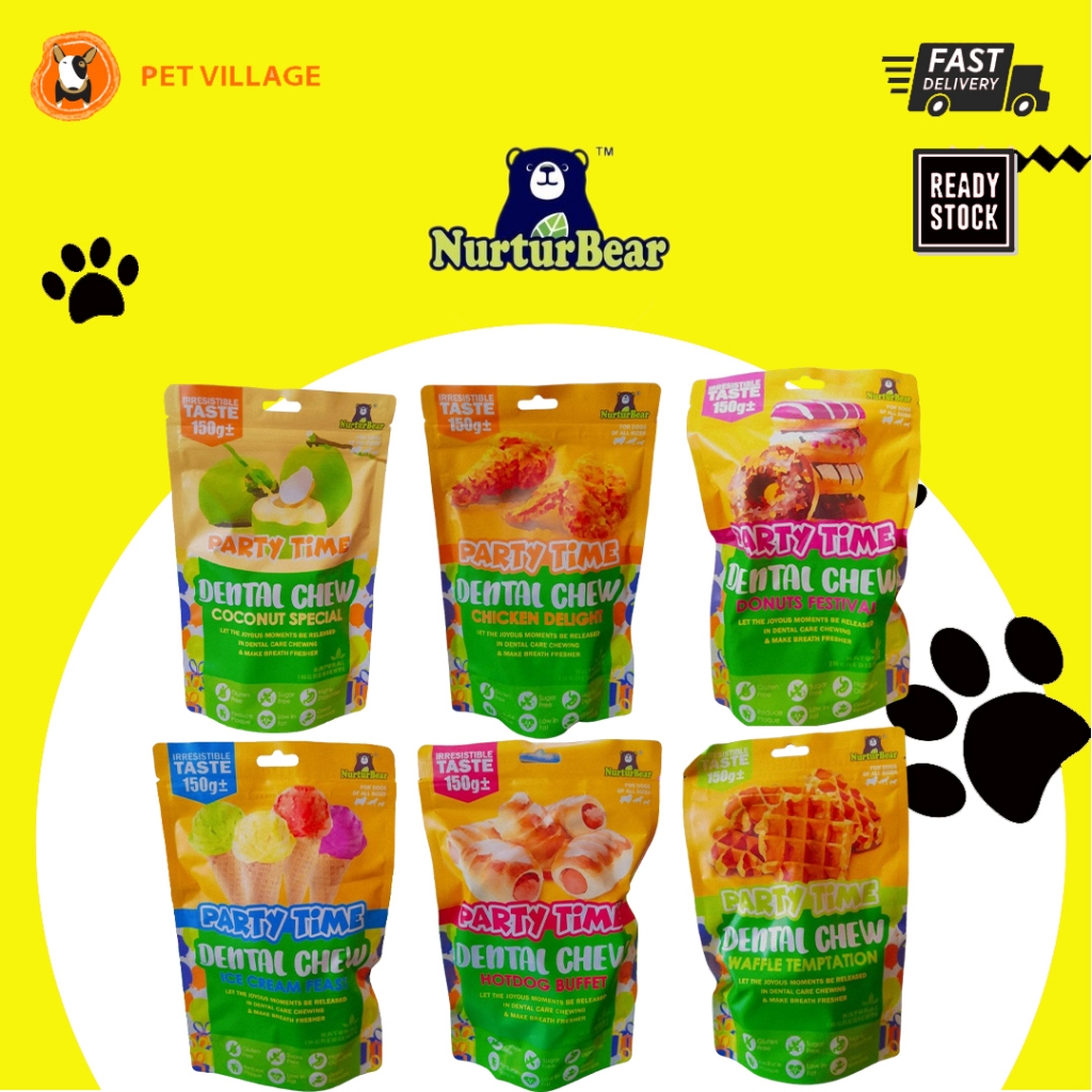 NURTURBEAR Party Time Dental Chew Snacks For Dogs(Chicken/Coconut/Donuts/Hotdog/Ice Cream/Waffle)
