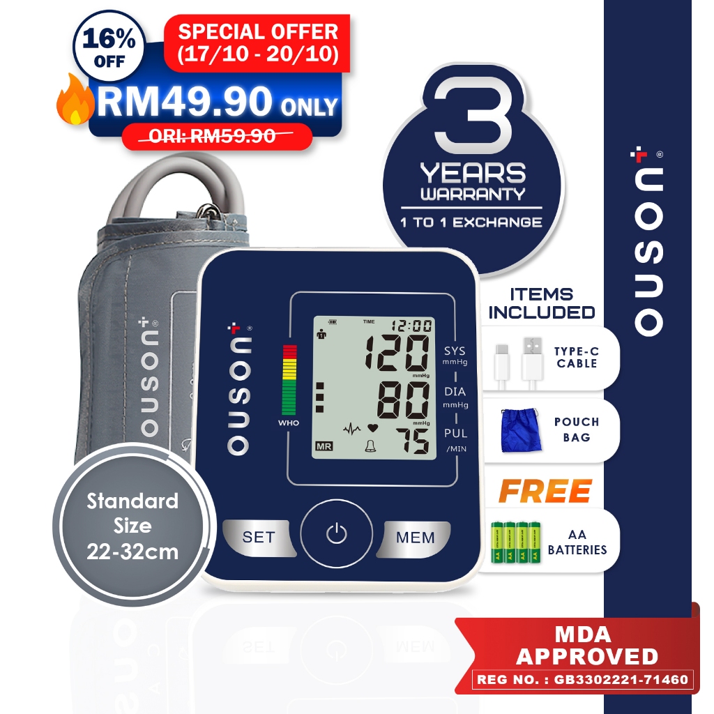 Ouson Digital Blood Pressure And Heart Beat Monitor Arm Cuff Lcd Display 2 User Mesin Tekanan Darah