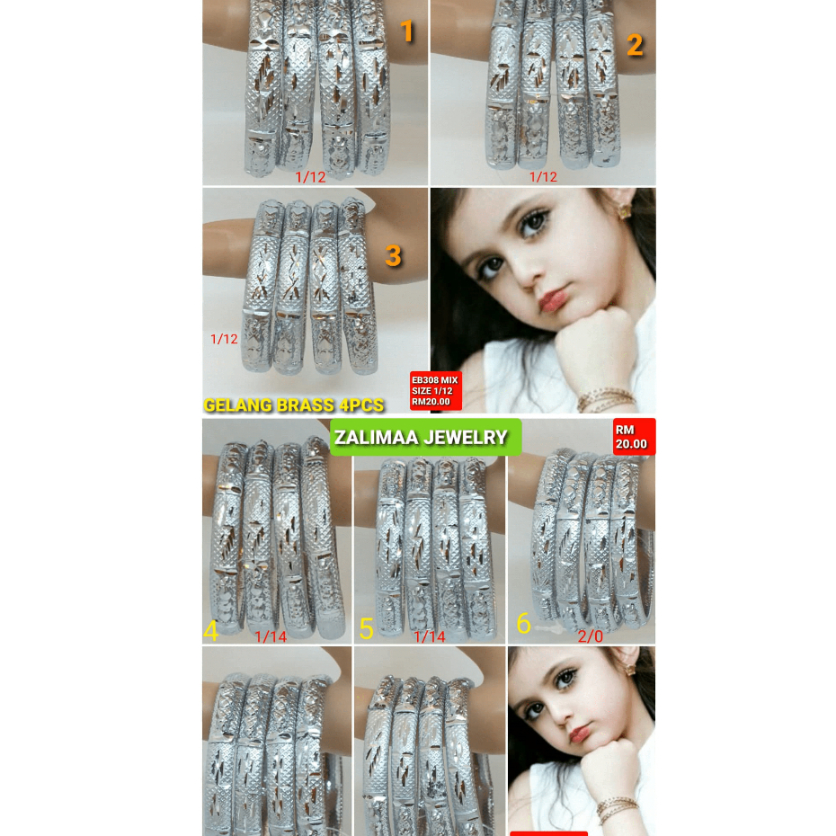 BISA COD ZALIMAA ACCESORIES GELANG KERONCONG SILVER BOLLYWOOD INDIA FASHION SUPER PREMIUM - BRASS BANGLE ANAK EB308 MIX