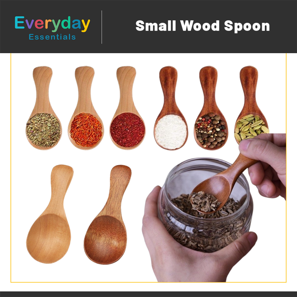 【E.E】Small Wood Spoons Tea Time Use Scoop Dessert Ice Cream Scoop Flatware Tasting Spoon Condiments Sugar Salt