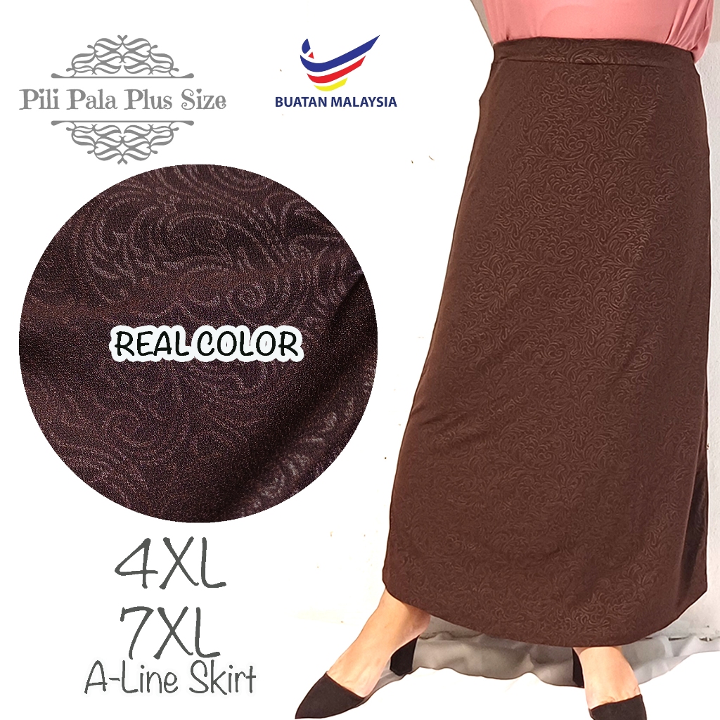 PILI PALA Plus Size Moscrepe A-Line Skirt & Floral Printed Cawat Tinggi Skirt Labuh Full Elasti -Z