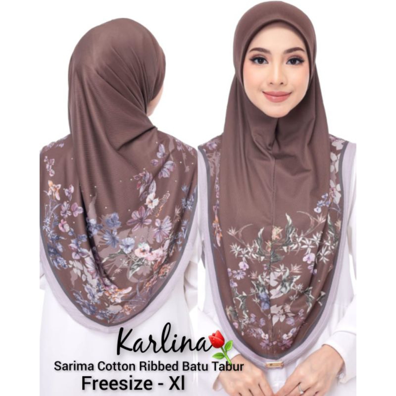 (ADA BATU) Tudung Sarung Corak Printed Moscrepe dan Pleated Awning Scuba (Free size / Size L)