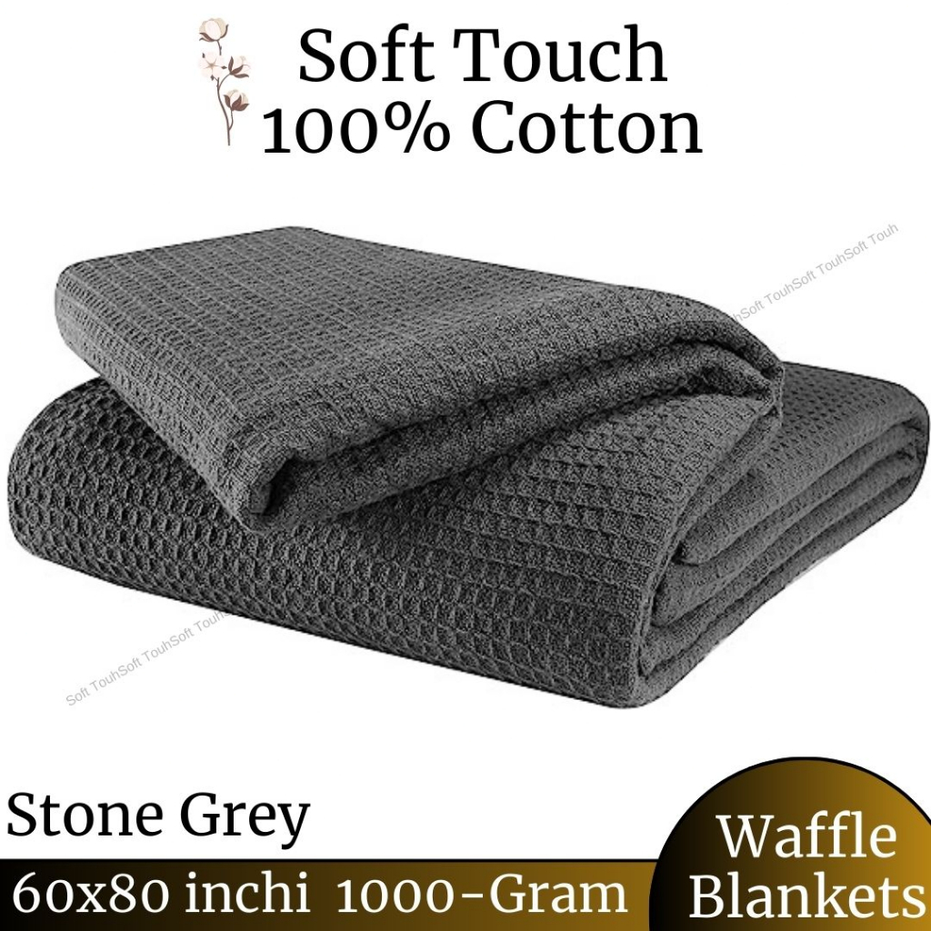 Waffle Combed Cotton Blanket | 100% Cotton | 60x80inches Selimut Viral Thermal Blanket Hospital Single/ Queen Size soft