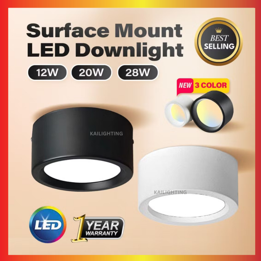 LED Surface Mounted Downlight 12W 20W 28W LED Panel Downlight Small Milo Tin Ceiling Light Black / White Lampu Siling