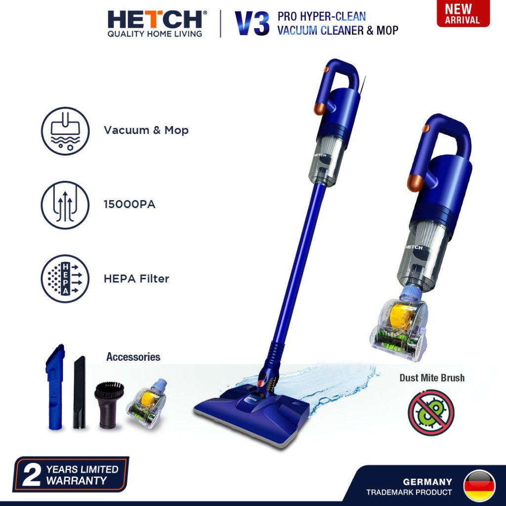 HETCH V3 Pro Hyper-Clean Handheld Dust Mite Bed Vacuum Cleaner & Mop HVC-1416-HC