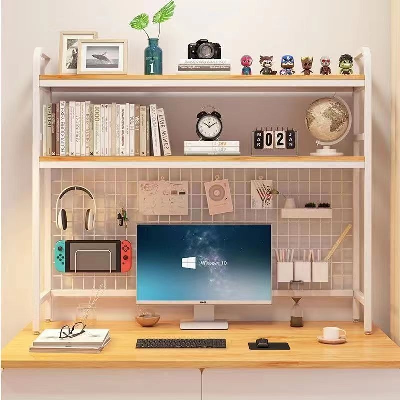 Grid storage rack desktop multi-layer bookshelf student desk computer desk multi-layer raised storage iron shelf