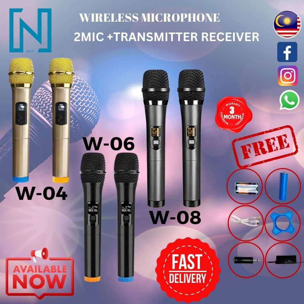 WIRELESS 2MIC☆ UHF WIRELESS MICROPHONE WITH TRANSMITTER RECEIVER