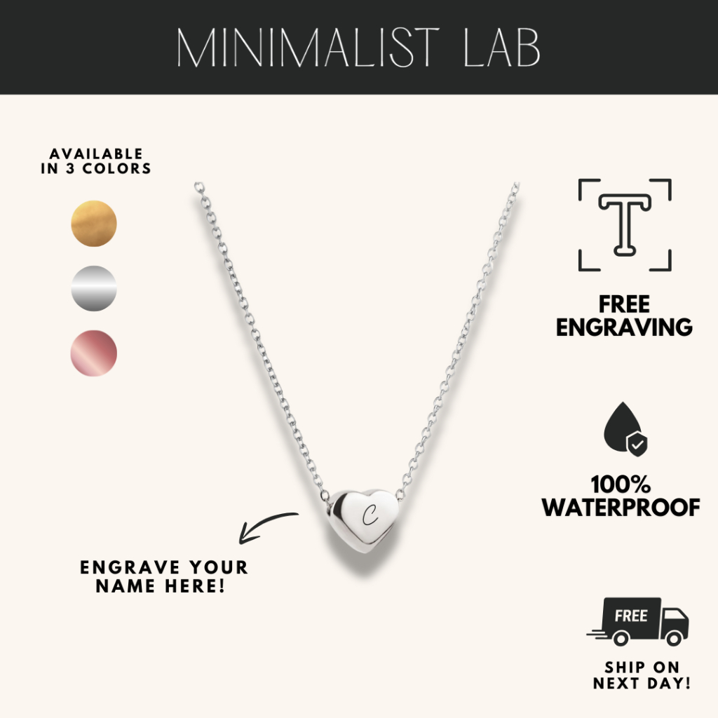 MINIMALIST LAB Stainless Steel Elliot Heart Pendant Necklace [FREE ENGRAVING]