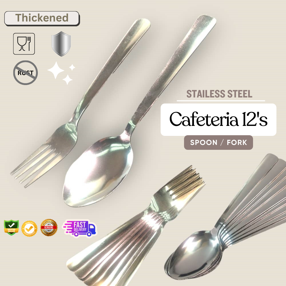 12pcs IN PACK CAFETERIA THICKENED STAINLESS STEEL FORK AND SPOON/RESTAURANT CUTLERY/GARPU SUDU RESTORAN/808S/808F