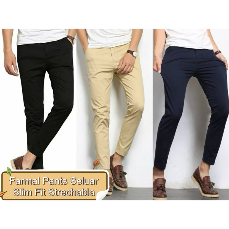 Men's Long Pant Casual Men Chino pants Stretchable Slim fit Cotton slack pant
