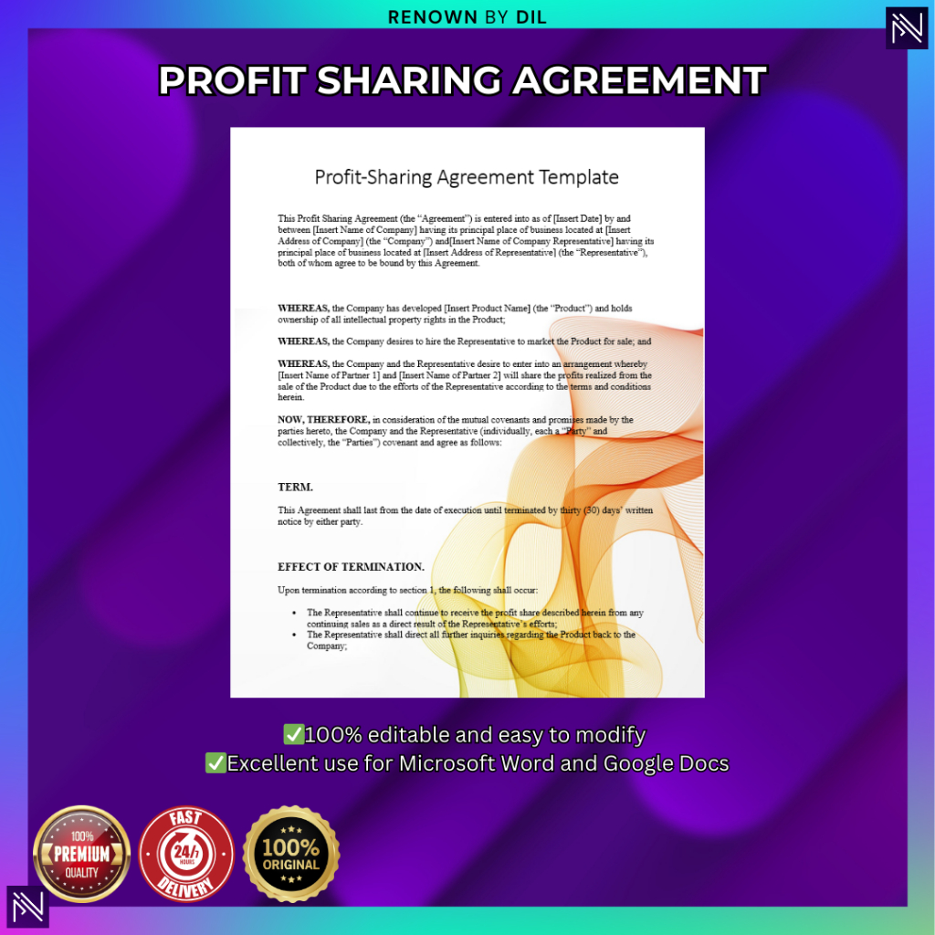 Profit Sharing Agreement | Kontrak Pembahagian Untung | Legal Document Template Surat Perjanjian