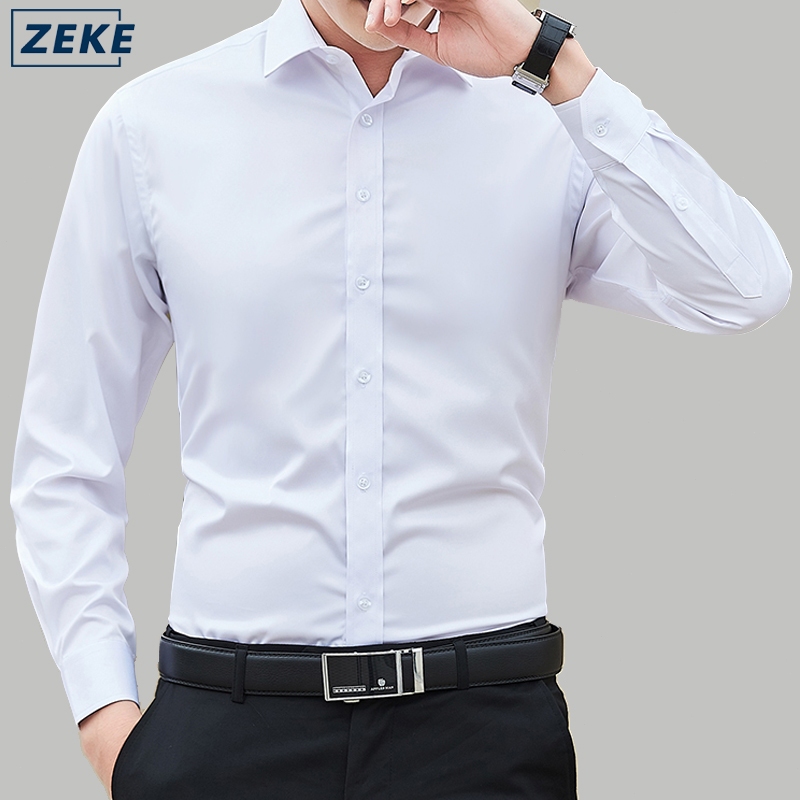 ZEKE A0001 Long Sleeve Polo Shirt Men Collared Neck Plain Shirt Baju Lelaki Lengan Panjang Kemeja