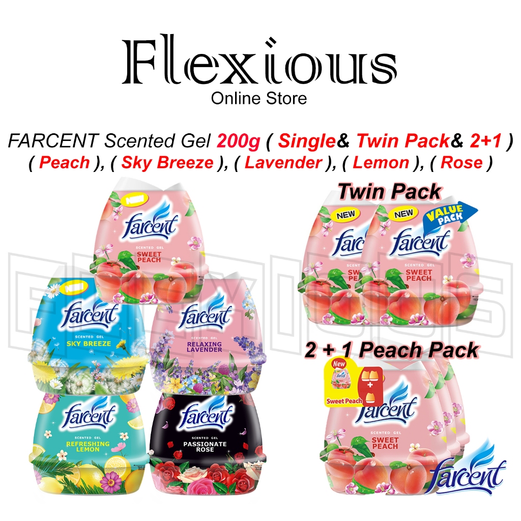 *FARCENT* Scented Gel Air Freshener 200g Single & TwinPack - ( Peach ), ( SkyBreeze ), ( Lavender ), ( Lemon ), ( Rose )