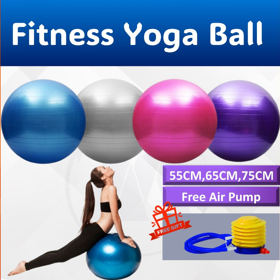 [Shopee Choice] (55cm , 65cm, 75cm) Fitness Gym Ball Yoga Ball Pilates Balance Exercise Ball Fitness Sports Equipment