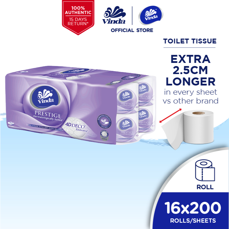 Vinda Prestige 4D Deco Embossed Toilet Tissue (16 rolls x 200s) (3200 sheets)