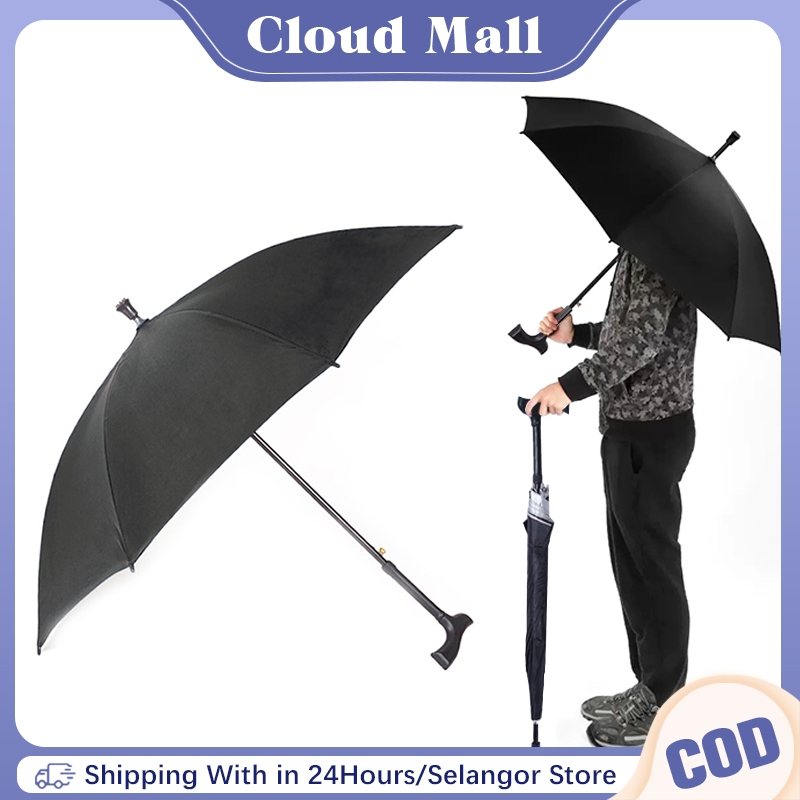 2-in-1 Elderly Crutch Umbrella Windproof Walking Sticks Crutch Umbrella with Anti-Slip Rubber