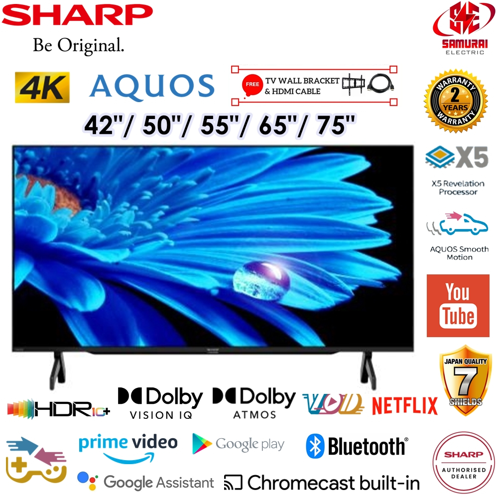 Sharp AQUOS 4K UHD Led Google TV 42" 4TC42FK1X/ 50" 4TC50FK1X/ 55" 4TC55FK1X/ 65" 4TC65FK1X/ 75" 4TC75FK1X Free 2 Gift