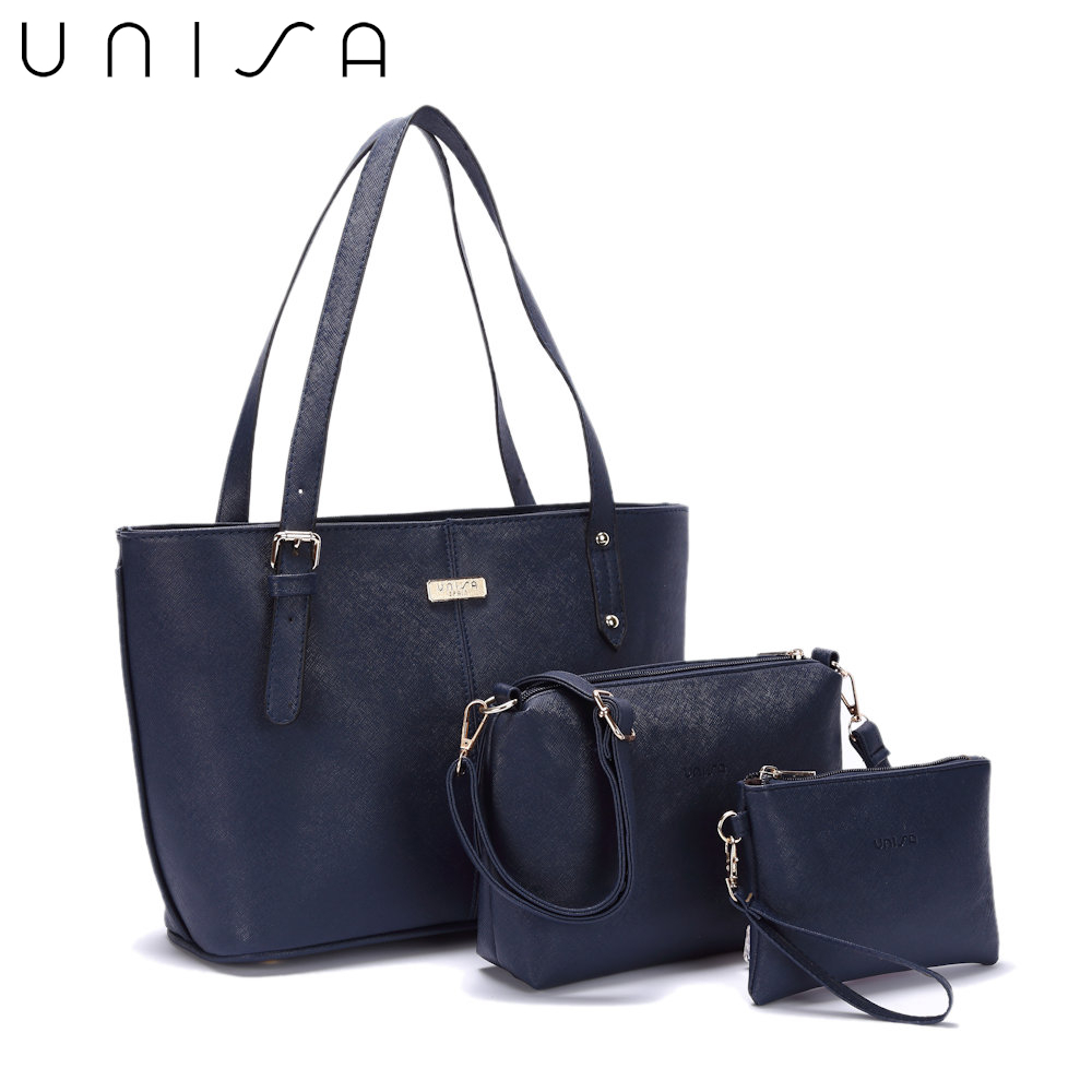 UNISA Saffiano Tote Bag Set Of 3 (Black/Grey/Khaki/Navy Blue)