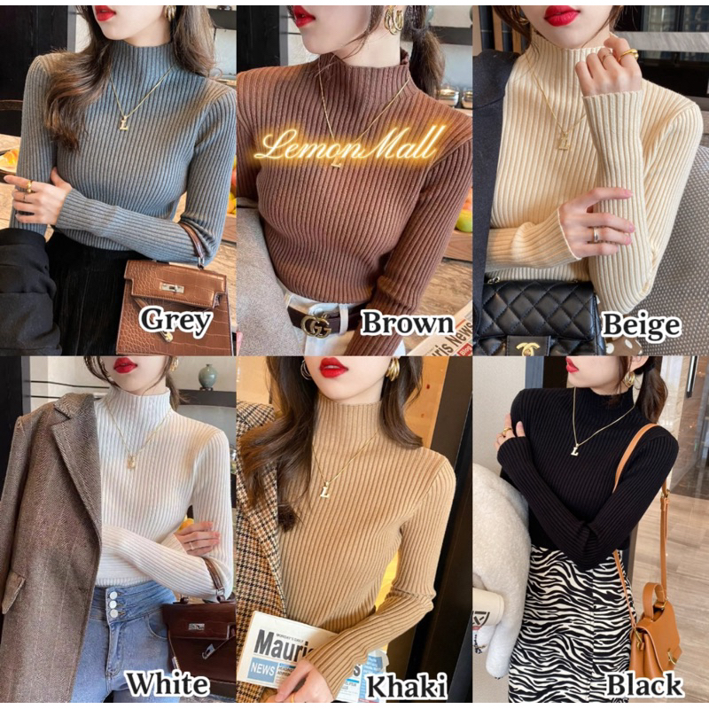 Ready StockNew Women Sweater Long Sleeve Knitted Shirt High Neck Casual Office Wear Baju Wanita