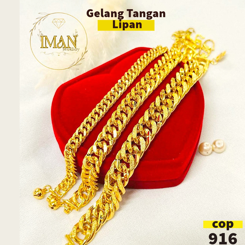 Gelang Tangan Lipan Cop 916 Persis original gold Emas Korea 24k Jewellery Women Bracelet Gold Plated