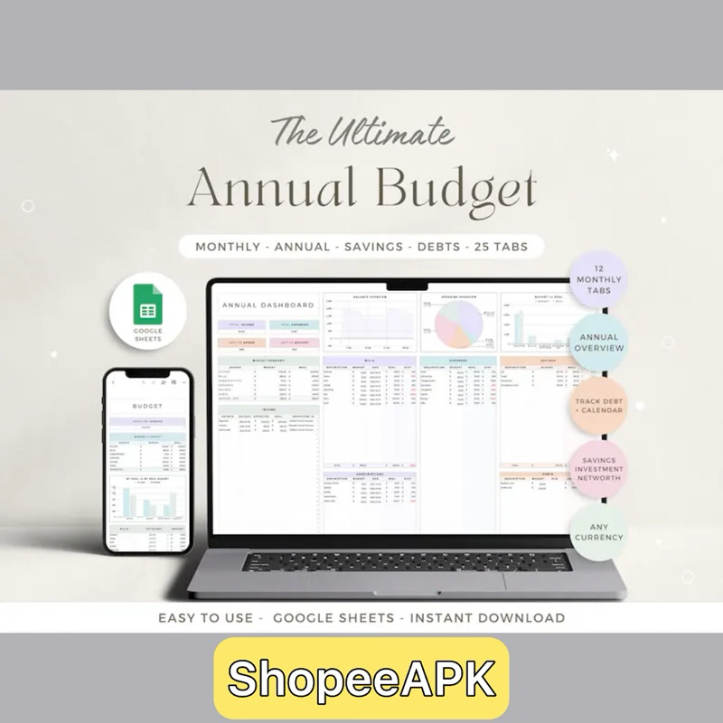 Annual Budget Spreadsheet : Google Sheets Family Planner with Monthly, Biweekly, Savings, Debt & Bill Tracking !