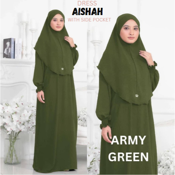 NEW ARRIVAL DRESS AISHAH WITH TUDUNG KHIMAR TALI CEY CREPE