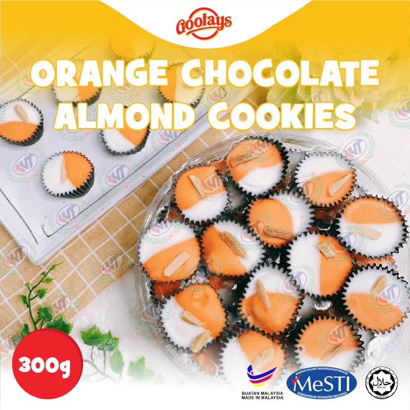 [Premium Cookies] Orange Chocolate Almond Halal Cookies Biskut Almond Cookies Kuih Raya 300gm +- [26 pcs]
