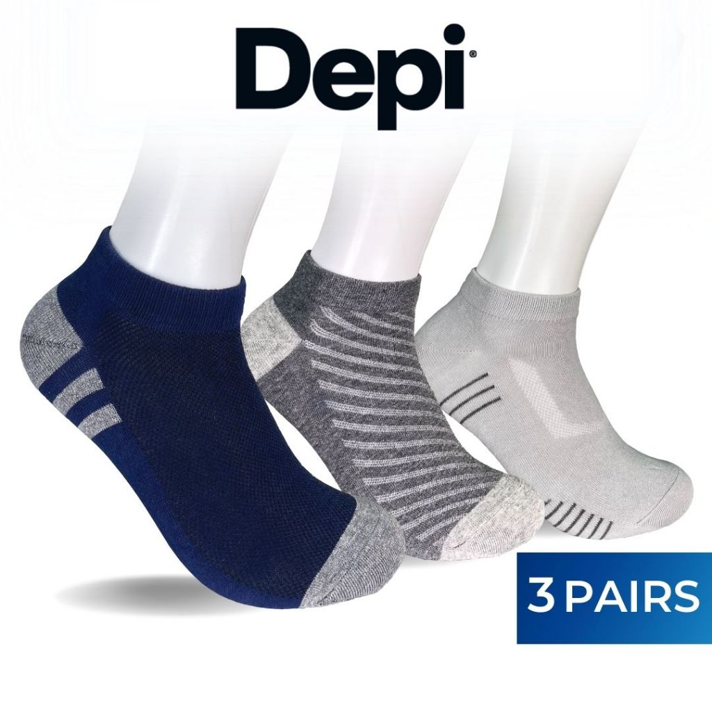 [3 Pairs] Depi Men Ankle Socks | Stokin Lelaki Kasual | Breathable & Comfortable | Assorted Colors | 1BAS4357