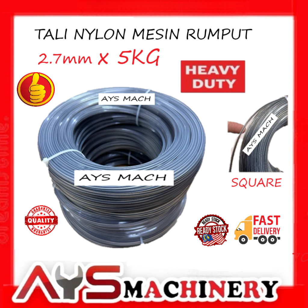 Heavy Duty 5KG 2.7MM Square Cut Trimmer Line/Tali Mesin Potong Rumput Warna Kelabu/Trimmer Line Brush Cutter 2.7mmx5kg