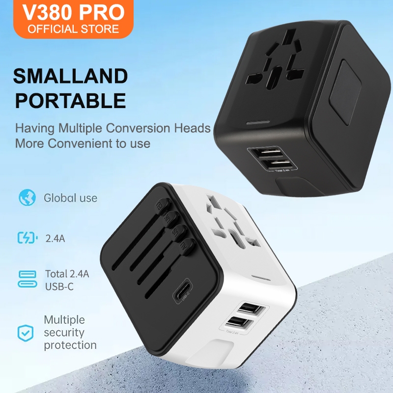 V380 Pro 2.4A 2A1C US EU UK AUS Plug USB C USB A 3Ports GaN Fast Charger for iPhone 16 15 Pro Macbook Air iPad Samsung