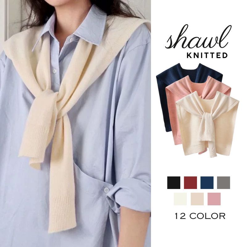 mysteryoffemale Korean Style Casual Plain All Match Fake Collar Shoulder Scarf Knitted Shawl for Women Shawl Wanita V002