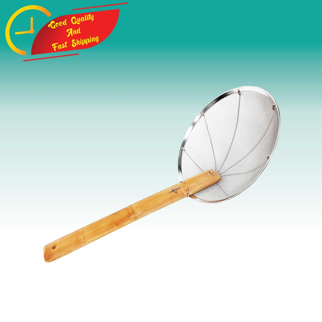 MAS Stainless Steel Skimmer With Bamboo (SMALL) / Food Colander / Sejat Minyak / Tapis Minyak / Sejat Goreng / 竹柄过滤油器