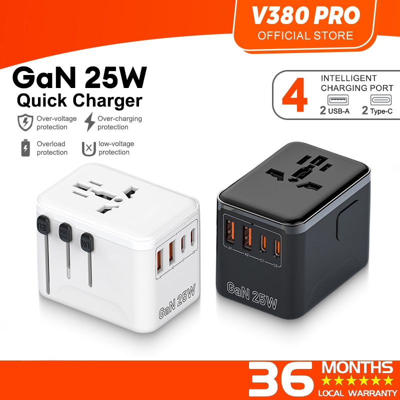 V380 Pro 25W GaN USB C Adapter Fast Charger Type C Plug iPhone 16 15 14 iPad iWatch Samsung Universal Adapter