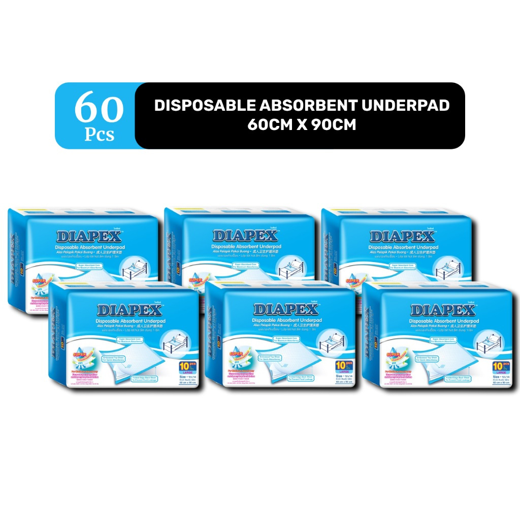 Diapex Disposable Absorbent Underpad 10's (60cm x 90 cm) x 6 Packets