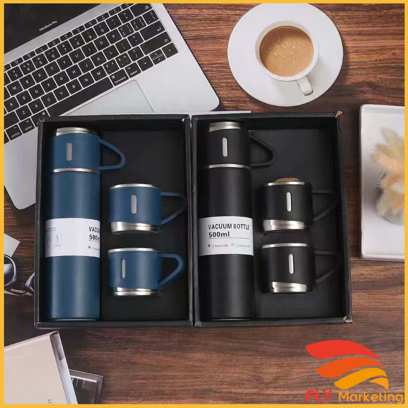 Thermos Cup Set 500ml 304 Stainless Steel Thermos Flask Bottle Cup Gift Set 保温壶套装 Set Hadiah