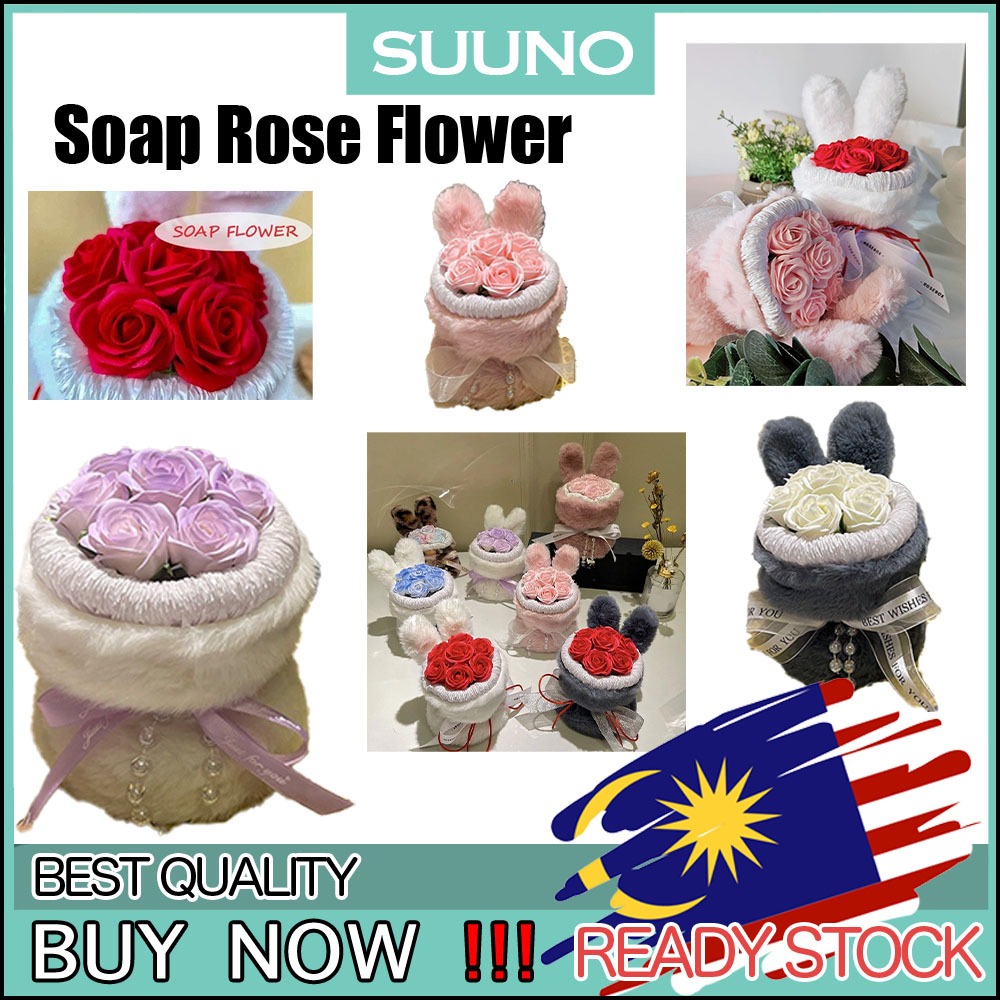 Soap Rose Flower Amazing Cute Baby Rabbit stalk flower bouquet Present Gift Friend Girlfriend