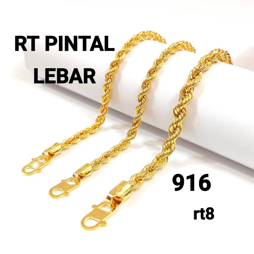 Wing Sing Rantai Gelang Tangan Pintal Bajet Emas 916/  空麻绳钱串手链 / 916 Gold Hollow Rope Bracelet