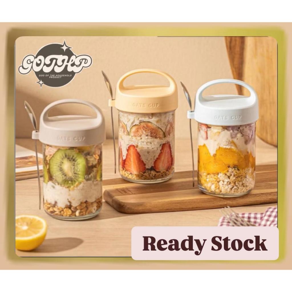 400ml Glass Sealed Oatmeal Cup With Spoon Overnight Oats Jar Yogurt Pudding Chutney Jam Spice Jar