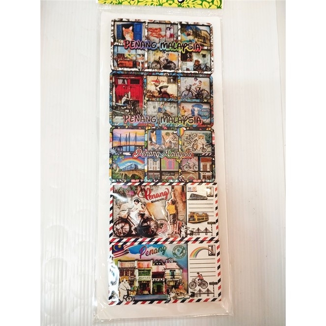 5PCS SET Penang Street Art Penang Collection Souvenir wood Fridge Magnet